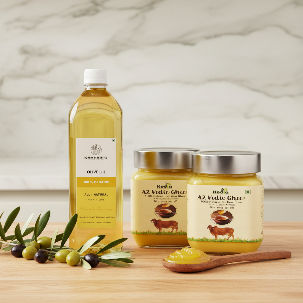 A2 Desi Cow Ghee (500 ml X2 ) + Extra Virgin Olive Oil (1 L)
