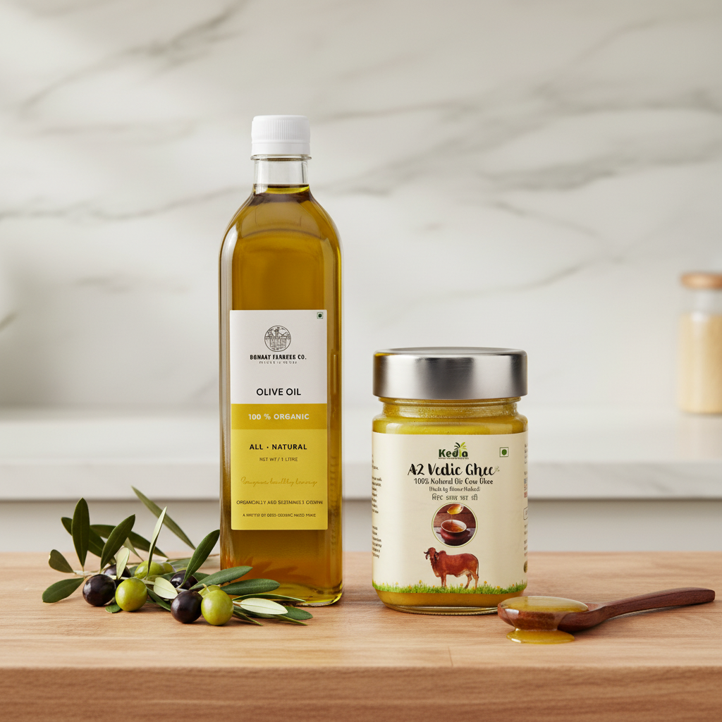 A2 Desi Cow Ghee (250 ml) + Extra Virgin Olive Oil (1 L)