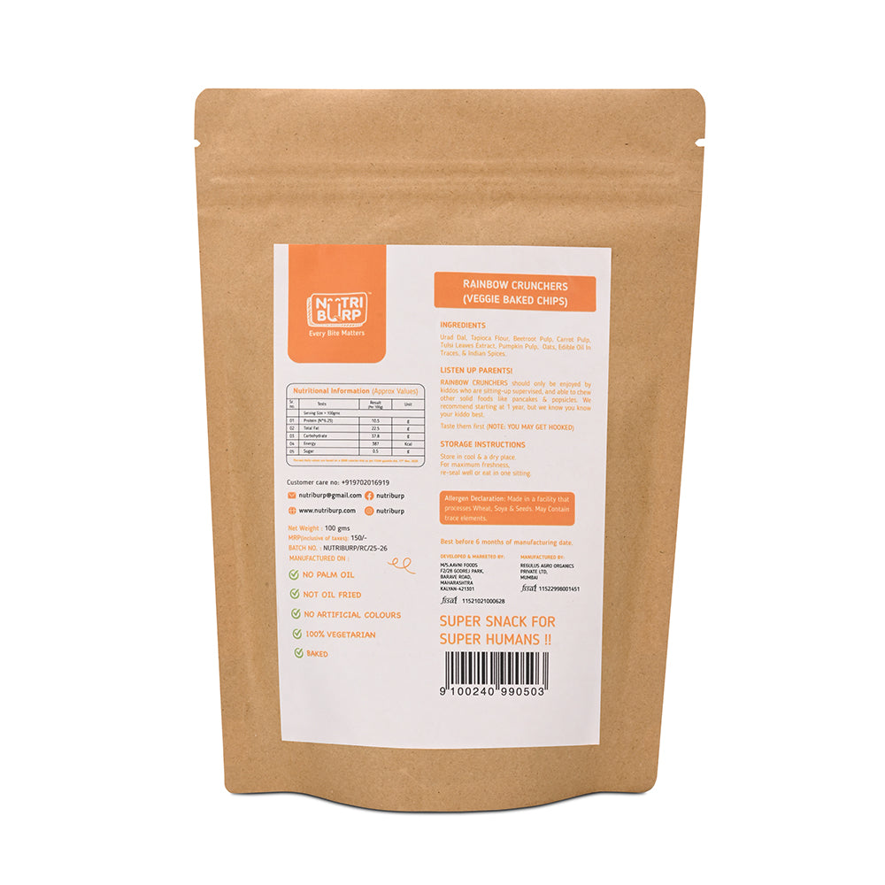 Rainbow Crunches – Veggies Baked Chips | Healthy Snack for Kids & Adults.