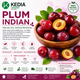 Kedia Organic Indian Plum advertisement with a bowl of plums and product details.